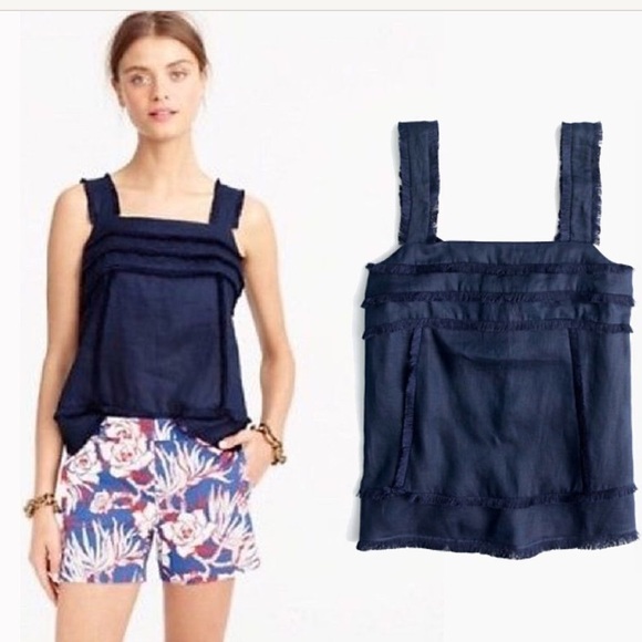 J. Crew Tops - J. Crew Blue Linen Tank Top With Fringe 4